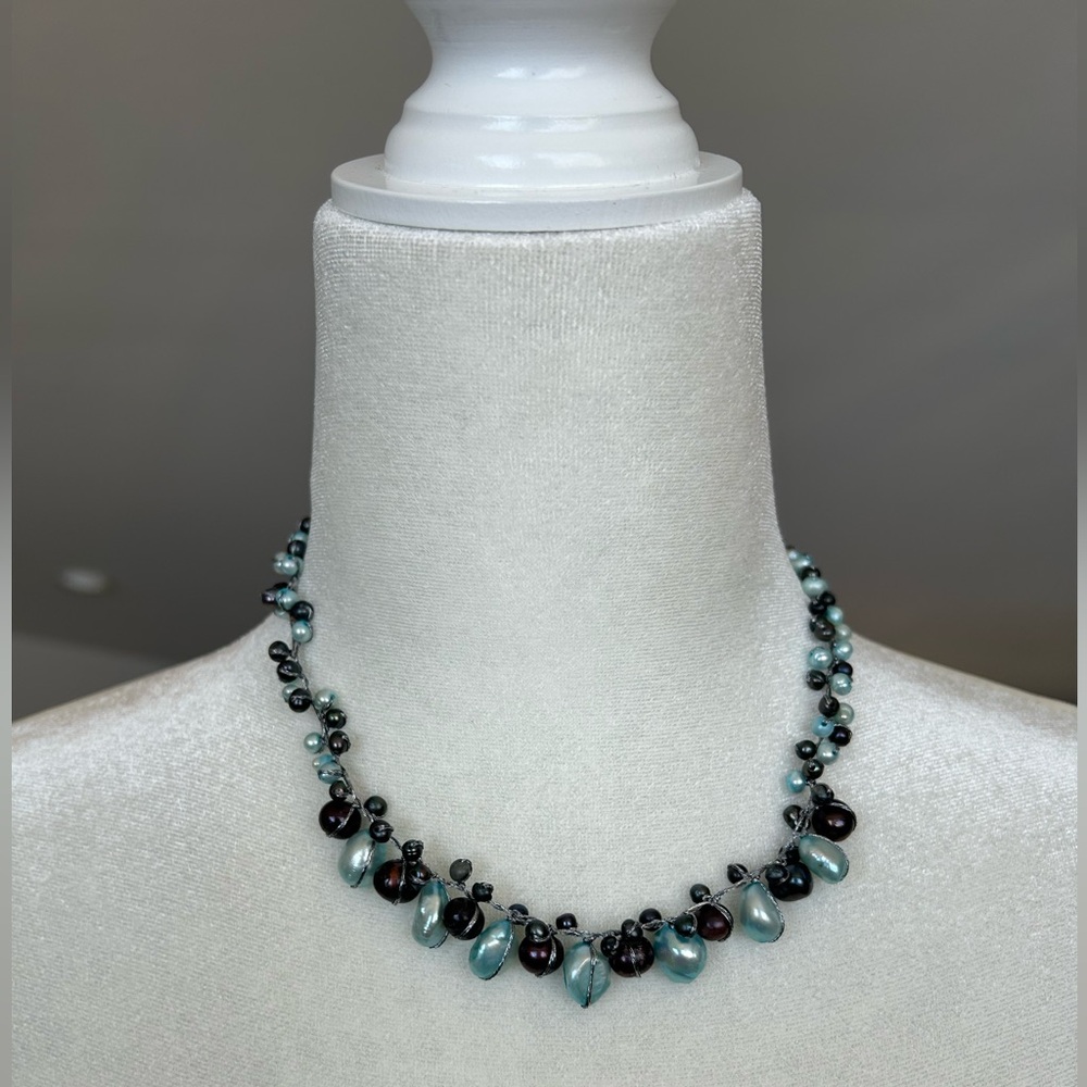 Dyed Freshwater pearl necklace handmade modern crossroads contemporary mermaid